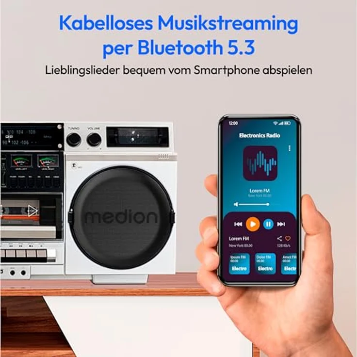 Medion LIFE P66538 Retro-Boombox, Radio mit Bluetooth, Weiss – Bild 4