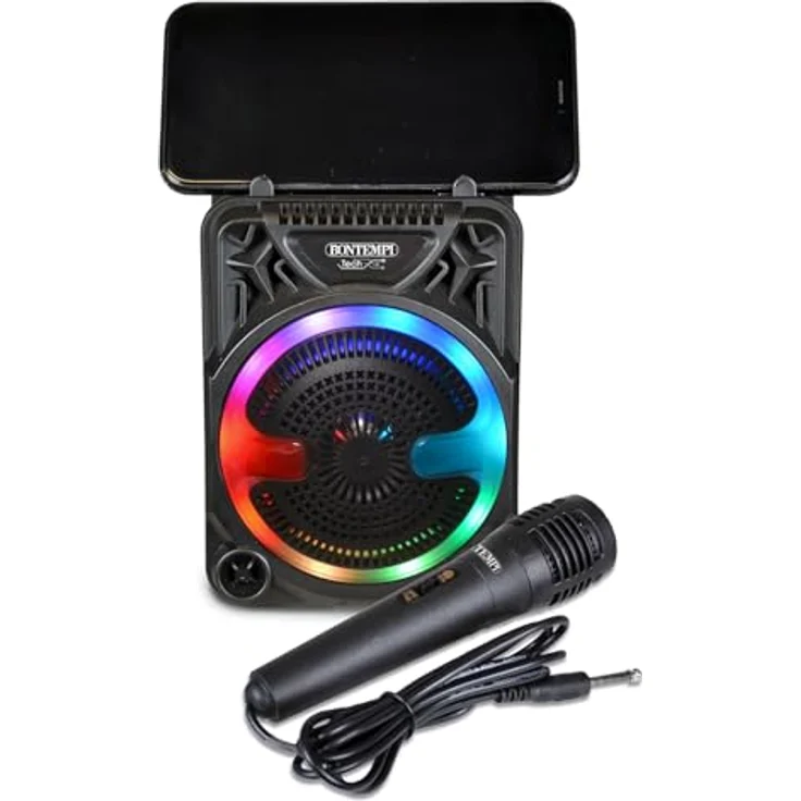 Bontempi Mini Lautsprecher Wireless mit Mikrofon, RGB-Lichtern, Radiofunktion, 125x125x180mm – Bild 3