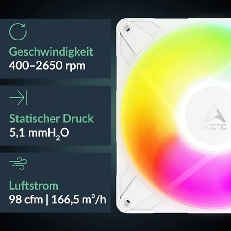 ARCTIC P14 Pro Reverse A-RGB, 3 Pack 140 mm PWM-Lüfter mit Reverse Airflow, 400-2650 rpm, 5V Digital RGB, Hydrodynamisches Gleitlager – Bild 2
