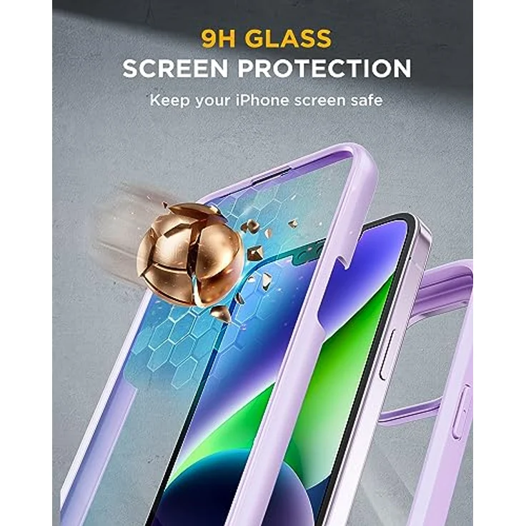 Miracase 360 Grad Hülle für iPhone 13/ iPhone 14 (6.1 Zoll), Stoßfeste Ganzkörper Schutzhülle mit eingebauter 9H-Glas Displayschutzfolie, Violett – Bild 2