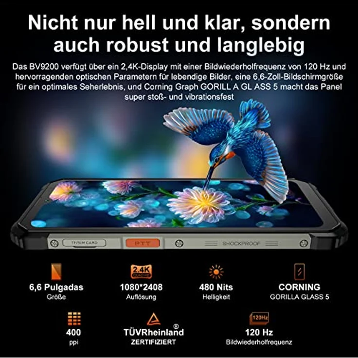 Blackview BV9200 Outdoor Handy Ohne Vertrag, 14GB/256GB/1TB erweiterbar, 2.4K 120Hz Display Android 12 Outdoor Smartphone mit Harman Audio, 66W 5000mAh Akku Octa Core, 50MP+16MP Real Tone Kamera,IP69K – Bild 3