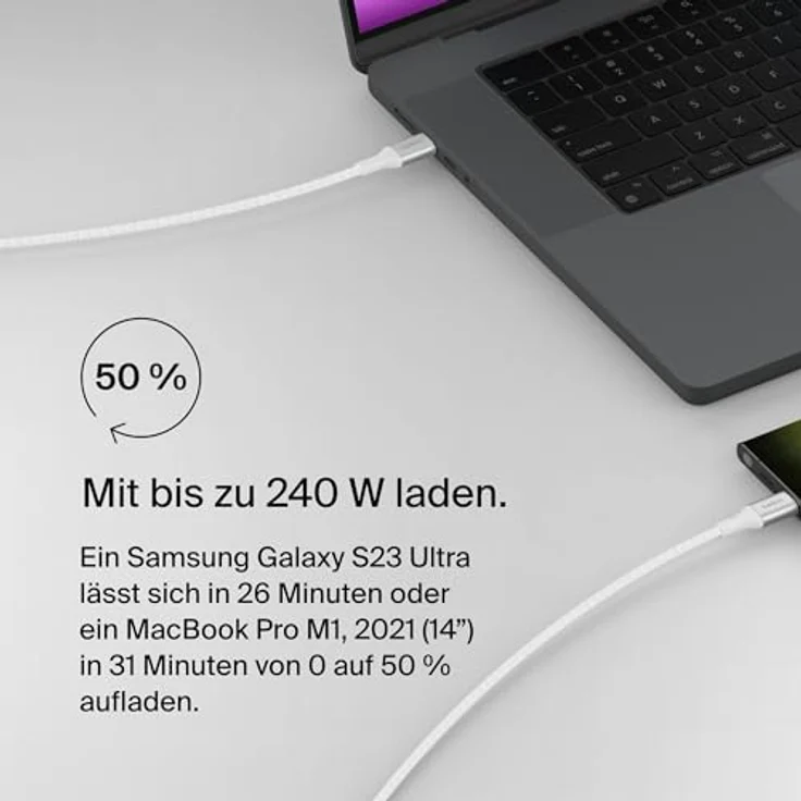Belkin BoostCharge USB-C-auf-USB-C-Ladekabel, 1 m, Schnellladekabel mit 240 W Power Delivery, USB-IF-zertifiziert, kompatibel mit MacBook Pro, Chromebook, Samsung Galaxy, iPad usw. – Weiß – Bild 2