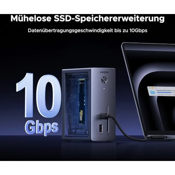 UGREEN Revodok Pro Docking Station, 10-in-1 USB C Hub mit M.2 NVMe Gehäuse, 4K HDMI, 10Gbps Datenübertragung, Gigabit Ethernet, 100W PD, kompatibel mit MacBook Pro/Air und Windows-Laptops – Bild 3