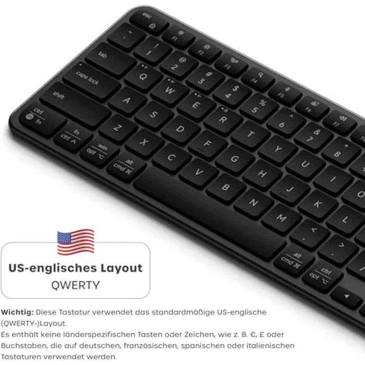 SATECHI Slim EX1 Kabellose Tastatur, Kompakte Bluetooth-Tastatur für Mac, Windows & Android mit Numpad, Space Schwarz – Bild 3