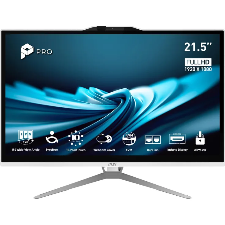 MSI Pro AP222T 14M-623EU, All-in-One-PC mit 21.5" Full HD Touchscreen, Intel Pentium Gold G7400, 8 GB RAM, 128 GB SSD, Windows 11 Pro, Weiß