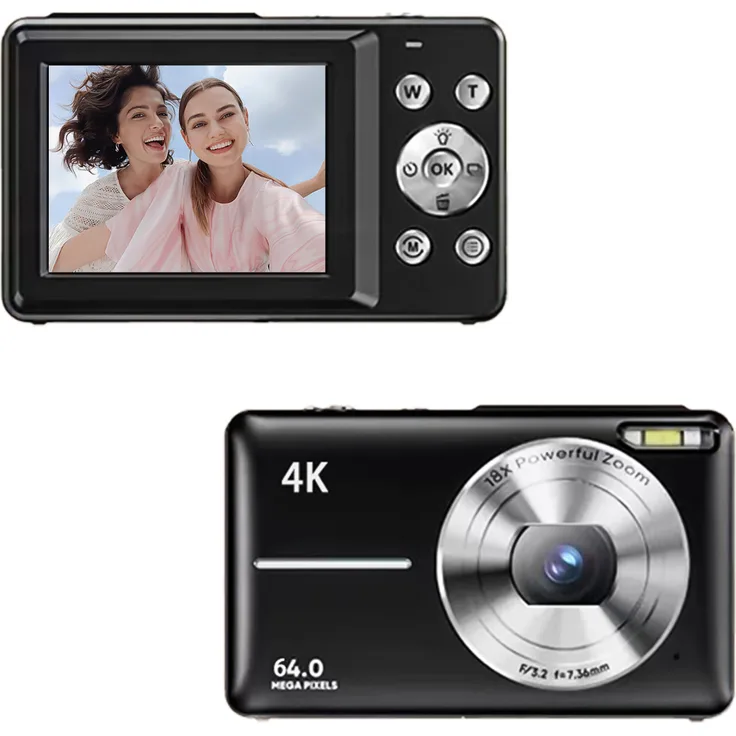 Douself 4K Digitalkamera, 64MP Videokamera mit 18-fachem Digitalzoom, 2,4-Zoll-Bildschirm, eingebautem Akku, ideales Geschenk für Teenager und Studenten