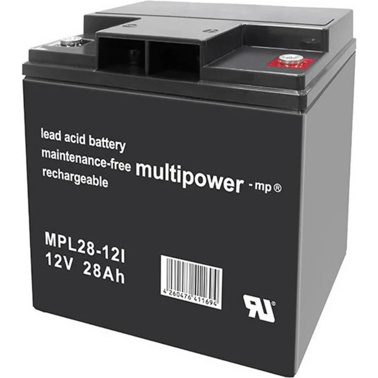 Multipower MPL28-12I 146662 Bleiakku 12V 28Ah AGM, wartungsfrei, geringe Selbstentladung (B x H x T: 166 x 176 x 126mm)