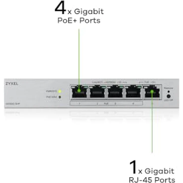 Zyxel GS1200-5HPV3, 5-Port Gigabit PoE+ Switch, smart managed, grau – Bild 3