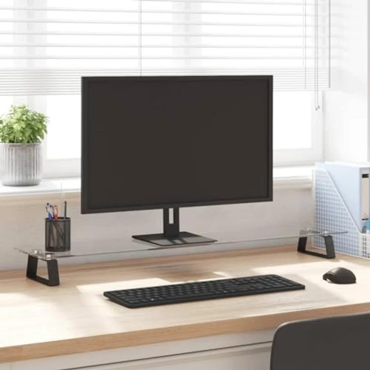 vidaXL Monitorständer, 100x20x8 cm, Schwarz, Hartglas und Metall, ergonomisches Design mit zusätzlichem Stauraum – Bild 2