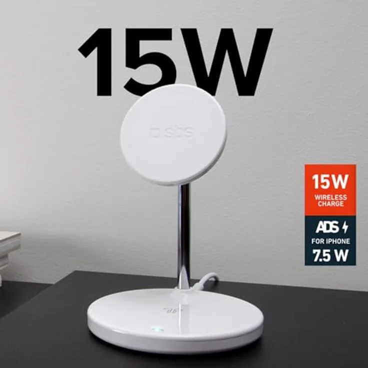 SBS Vertikale kabellose 2-in-1-Ladestation für iPhone und Android-Handys, Wireless Charger mit 15 W, Weiss – Bild 2