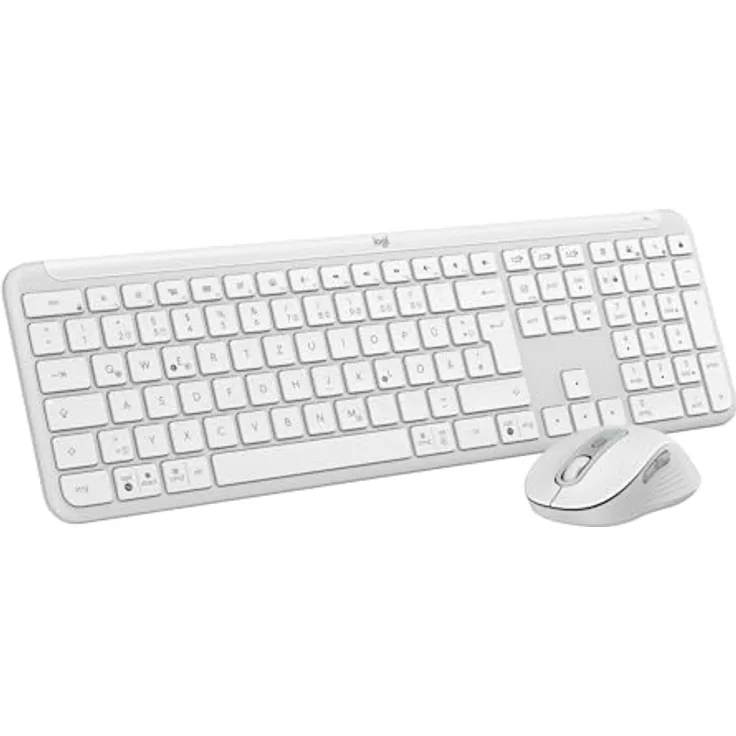 Logitech MK950 Signature Slim kabelloses Tastatur-Maus-Set, schlankes Design, leise tippen, Wechsel zwischen DREI Geräten, Bluetooth, mehrere Betriebssysteme, Windows und Mac, DEU QWERTZ-Layout, Weiß