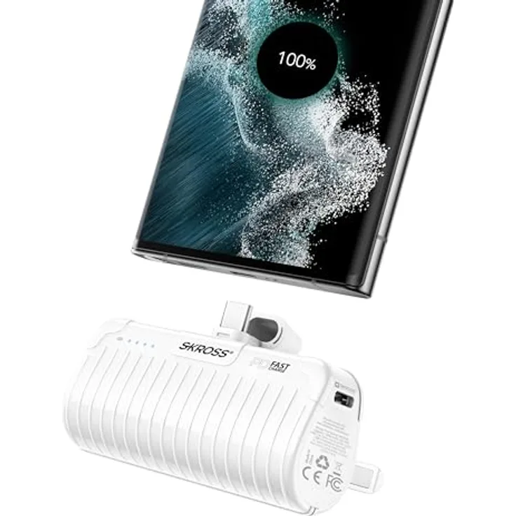 SKROSS Reload Power Stand - Tragbares 5000-Mh-Ladegerät mit USB-C-Schnellladung, inklusive 30 cm langem USB-C-Kabel