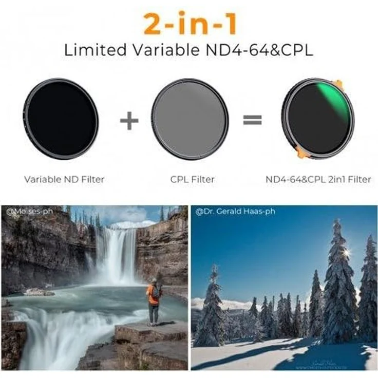 K&F Concept ND4-64 + CPL 2-IN-1 Filter Nano X, 82 mm, variabler Neutraldichtefilter mit 2-6 Blendenstufen, wasserabweisend und kratzfest – Bild 2