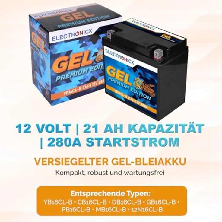 Electronicx YB16CL-B 12V 21Ah GEL Motorrad Batterie ▶ Wartungsfrei, CB16CL-B kompatibel, 6,70 kg – Bild 5