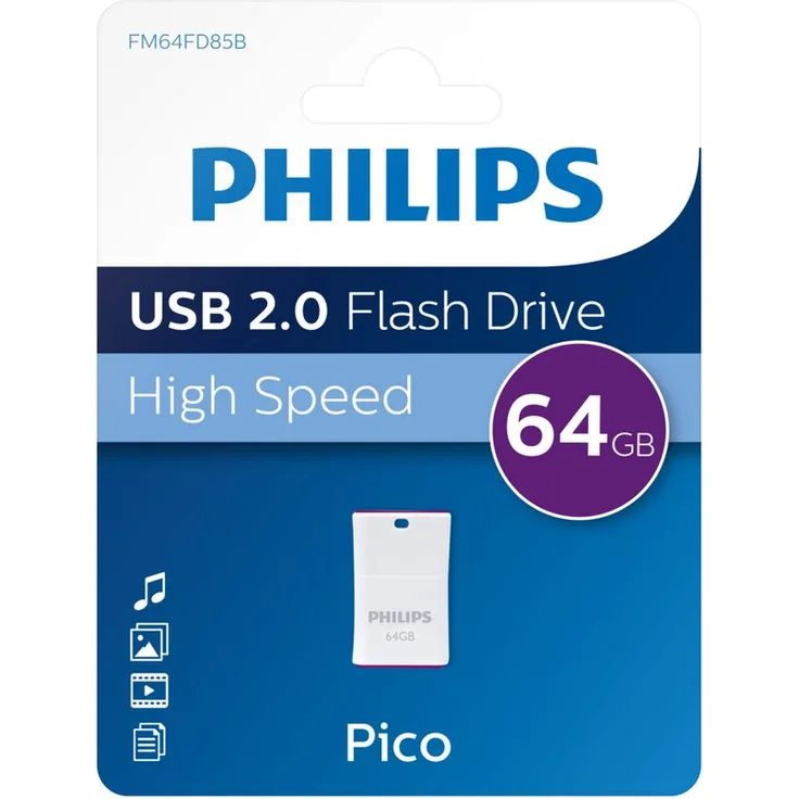 Philips FM64FD85B/00 USB-Stick, Pico Edition Magic Purple®, 64GB, USB 2.0, Lesegeschwindigkeit 25 MB/s, mit Handschlaufe
