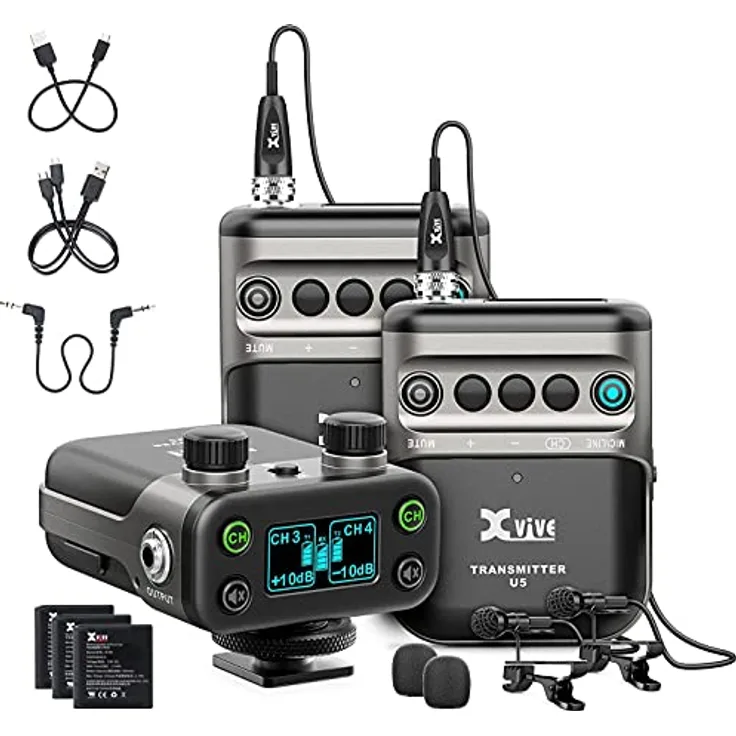 Xvive U5 Wireless Audio System mit Lavalier Mikrofon, Bundle mit 2x Sender