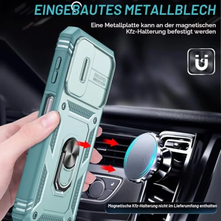 LeYi Hülle für Samsung Galaxy A14 5G/A14 4G, Robust mit Schiebe Kamera Klappe & 2 Hartglas Folien, Metallständer, Grün – Bild 4
