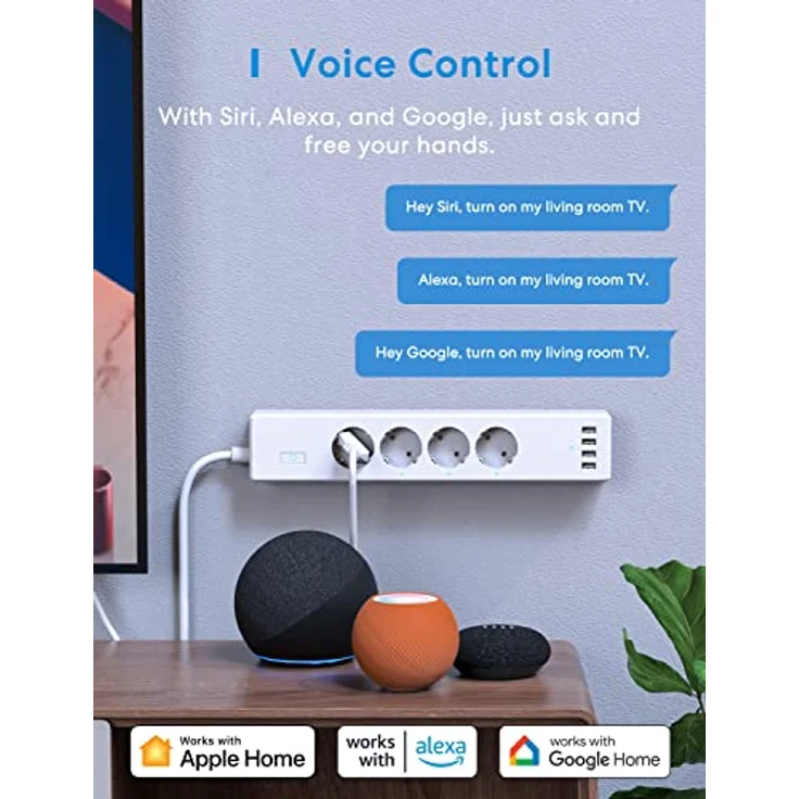 Meross Smart Steckdosenleiste Wandmontage für HomeKit WLAN Mehrfachsteckdose Überspannungsschutz mit 4 AC-Ausgänge und 4 USB, kompatibel mit Alexa, Google Assistant, 2,4Ghz zur Büro, Wohnung – Bild 3