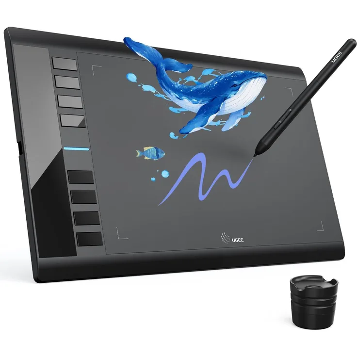 UGEE M708 Grafiktablett für PC mit 10×6 Zoll, 8192 Druckstufen, 8 programmierbaren Schnellzugriffstasten, batteriefreier P01 Stift