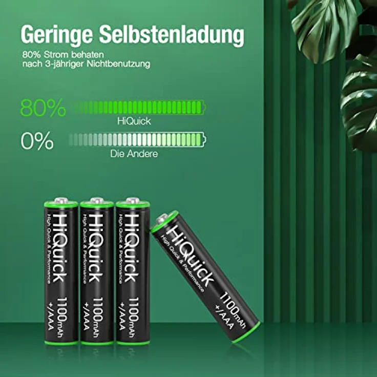 HiQuick Micro AAA Akku, NI-MH 1100mAh wiederaufladbar Batterien, geringe Selbstentladung 1.2V Akku, 8 x Micro AAA – Bild 3