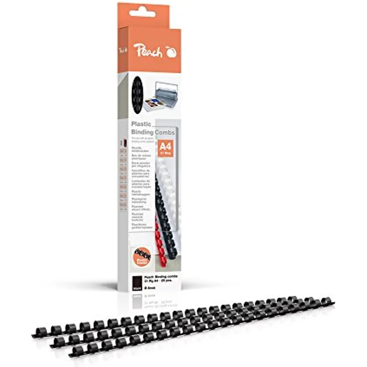Peach Plastik Binderücken 8mm schwarz Inhalt 25 Stück - Strapazierfähige Plastikbinderücken für ca. 45 Seiten - Peach