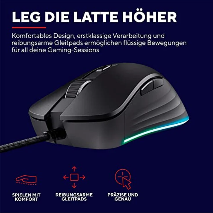 Trust Gaming GXT 924 Ybar+ Kabelgebundene Gaming Maus, 25600 DPI, 60% Recycelten Materialien, 6 Programmierbare Tasten, 25K Optischem Sensor, RGB LED-Beleuchtung, PC Maus mit Software - Schwarz – Bild 4