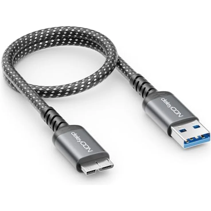 deleyCON 0,30m USB 3.0 Micro B Kabel Kurz - 5Gbps Datenkabel für externe Festplatten HDD SSD, USB A auf Micro B, geeignet für Toshiba, WD, Seagate, Samsung Galaxy S5/Note 3/Note Pro 12,2 – Bild 1