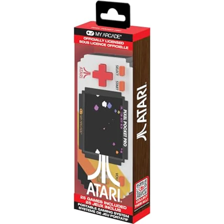 MYARCADE Pixel Pocket Pro Atari, tragbare Mini-Konsole mit 5,08 cm Bildschirm, rot/schwarz