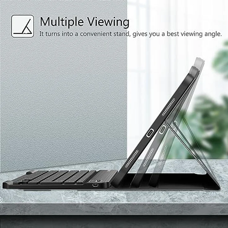 Fintie Tastatur Hülle für iPad Air 11 Zoll M2, iPad Air 6/5/4 (2024/2022/2020) 10,9 Zoll, Schwarz, mit magnetisch Abnehmbarer Keyboard (QWERTZ Layout) und Stifthalter – Bild 4