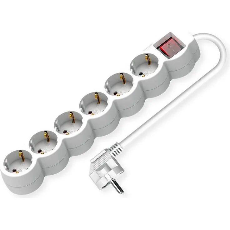 VALUE 6-fach Steckdosenleiste mit Schalter (Kabellänge 3 m), runde Dosen