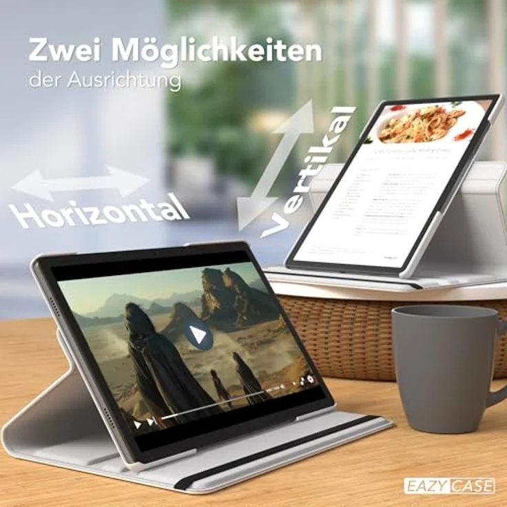 EAZY CASE Tablet Hülle für Samsung Galaxy Tab A11 Plus, 11 Zoll Schutzhülle mit 360° Drehfunktion und Standfunktion, Kunstleder Weiß – Bild 5