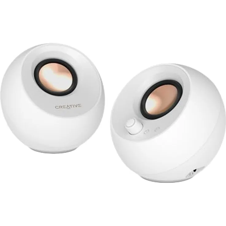 Creative Pebble Pro 2.0 Lautsprecher, Bluetooth 5.3, USB-C, RGB-Beleuchtung, weiss