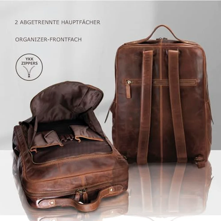 Corno d´Oro Premium Rucksack Herren Leder Groß I Handgefertigter Damen Laptoprucksack 17 Zoll Laptop I XL Kurierrucksack Vintage Backpack Braun – Bild 4