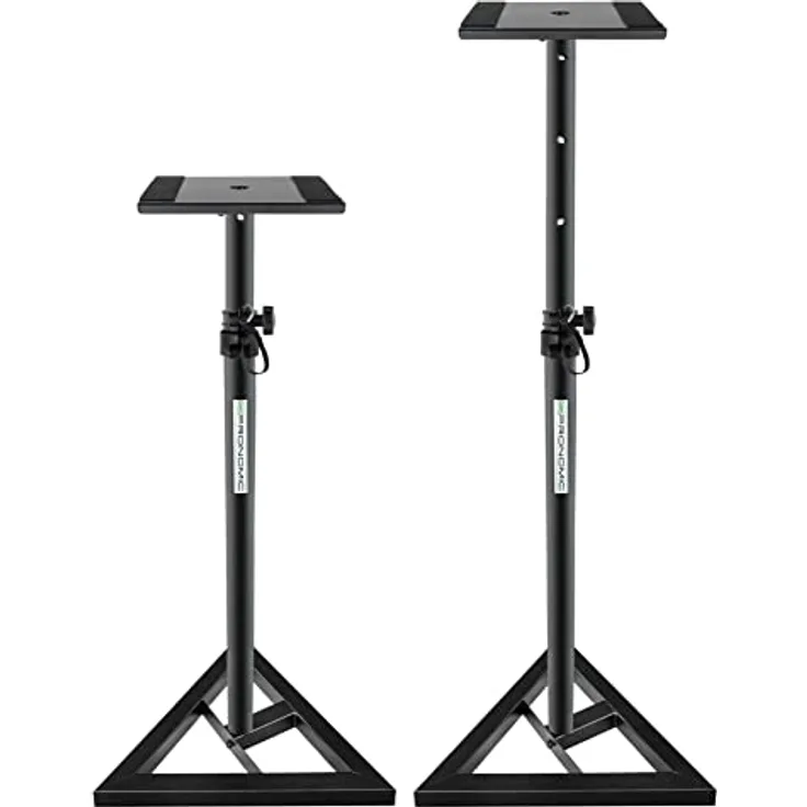 2x Pronomic SLS-10 Stativ für Studio Monitor Ständer (verstellbar 80cm bis 130cm, Dreiecksbasis, Gummifüße, Dornenfüße/Spikes, Stahl, Trägerplatte mit Gummistreifen) schwarz pulverbeschichtet