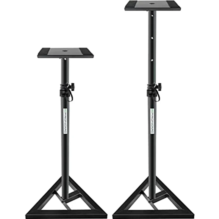 2x Pronomic SLS-10 Stativ für Studio Monitor Ständer (verstellbar 80cm bis 130cm, Dreiecksbasis, Gummifüße, Dornenfüße/Spikes, Stahl, Trägerplatte mit Gummistreifen) schwarz pulverbeschichtet – Bild 1