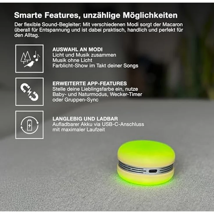 Osram Smart Macaron, Bluetooth-Lautsprecher mit RGB-Dreh-Farblicht, Musik-Sync & APP-Steuerung – Bild 4