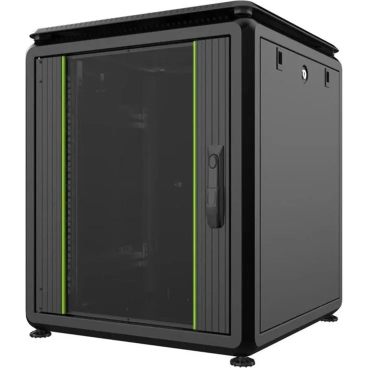 Logon 12U Serverschrank, 19 Zoll Rack mit 600 kg Tragfähigkeit, abnehmbaren Seitenteilen, IP40 Staubschutz, schwarz