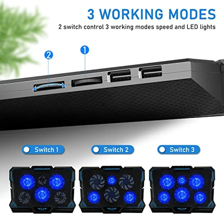 LIANGSTAR Laptop Kühler | Laptop Kühlpads für 12-17 Zoll Notebook | 6 Lüfter mit LEDs | 2200 RPM | Geräuscharme Kühlung | 2 USB Ports | 3 Höheneinstellungen | Cooling Pad Cooler Ständer – Bild 4