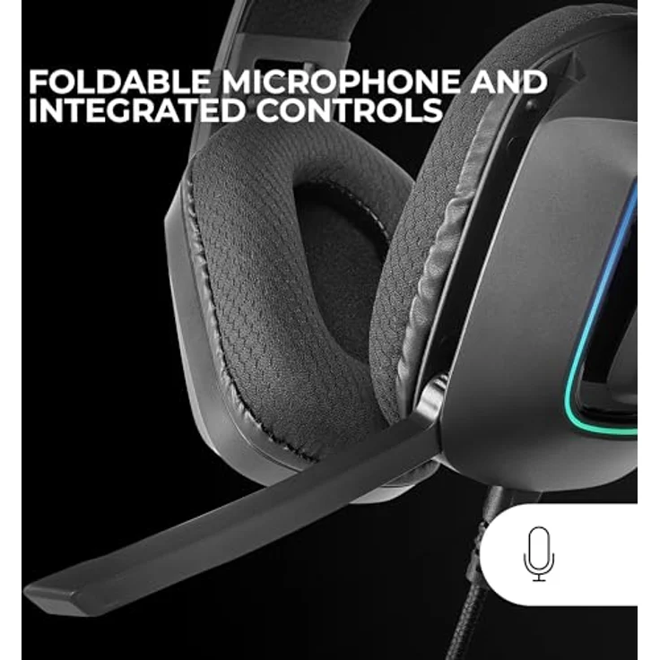 Mars Gaming MH-Strike, Gaming-Headset mit FRGB Rainbow Beleuchtung, 50mm Neodym-Treibern, klappbarem Mikrofon, integrierter Steuerung, Air-Ohrpolstern und verstellbarem Kopfbügel, multiplattformfähig, Schwarz – Bild 3
