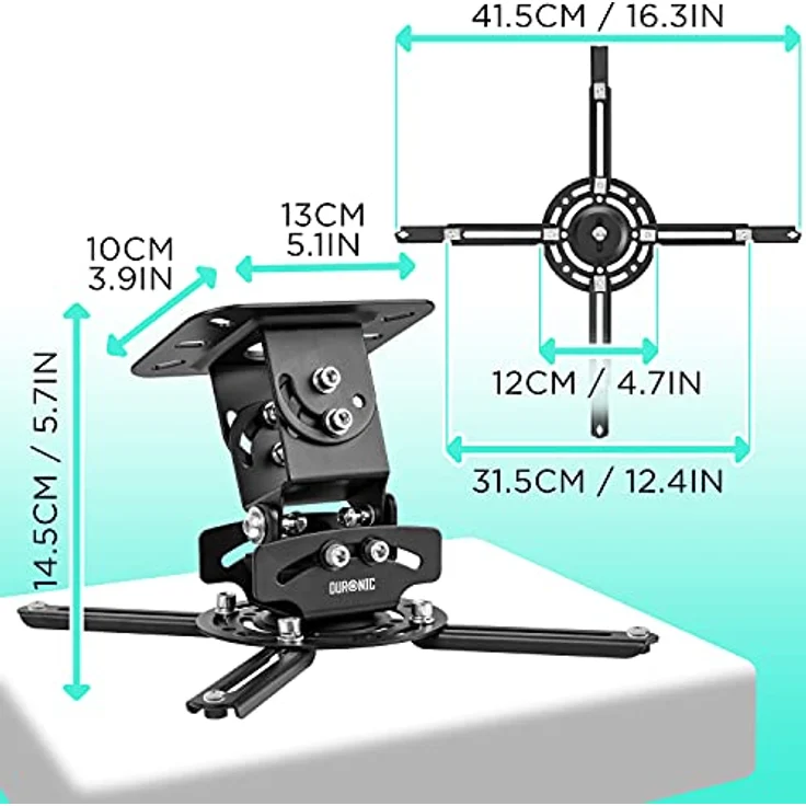 Duronic PB03XB Beamerhalterung, drehbar und schwenkbar, für Video-Projektoren bis 13,6 kg, 360° Rotation, schwarz – Bild 2