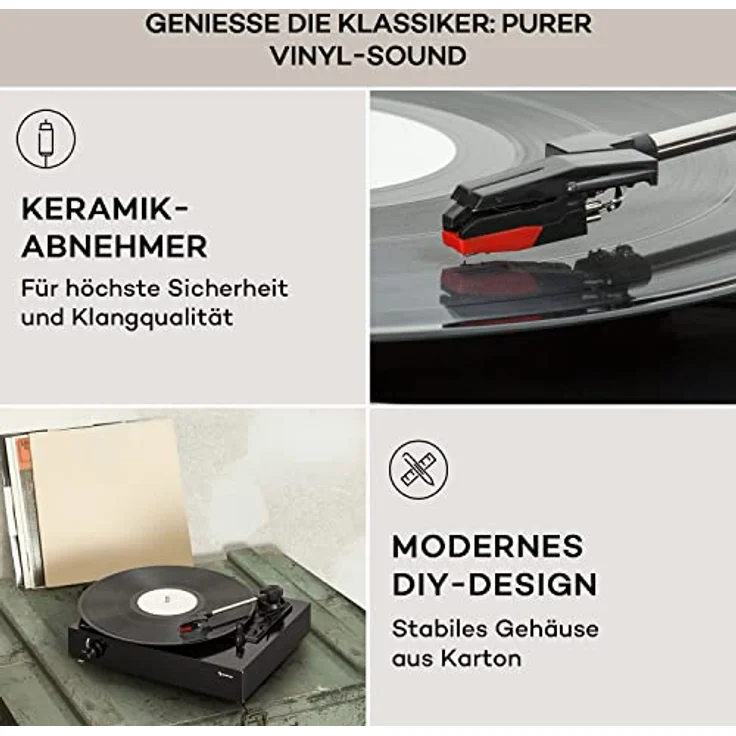 Auna Plattenspieler, DIY Retro Schallplattenspieler Set mit Lautsprecher, 3 Geschwindigkeiten, automatische Stopp-Funktion und Bluetooth – Bild 5