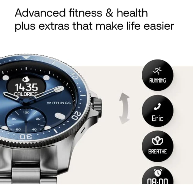 Withings ScanWatch Horizon Hybrid-Smartwatch Unisex, 43mm, Edelstahlgehäuse, Edelstahlarmband, Blau – Bild 6