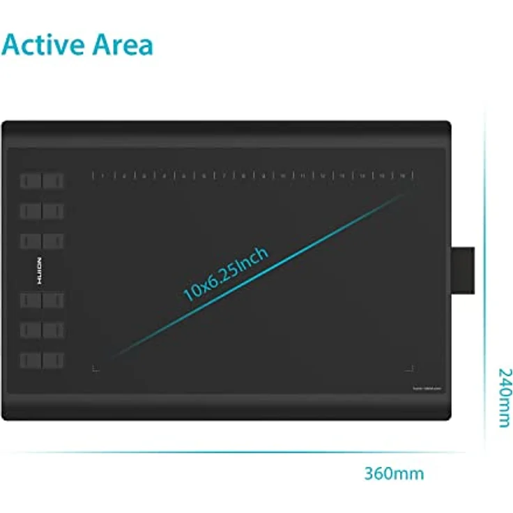 HUION H1060P Grafiktablett - 10 x 6,25 Zoll Arbeitsbereich - 8192 Druckempfindlichkeitsstufen - USB - Schwarz – Bild 5