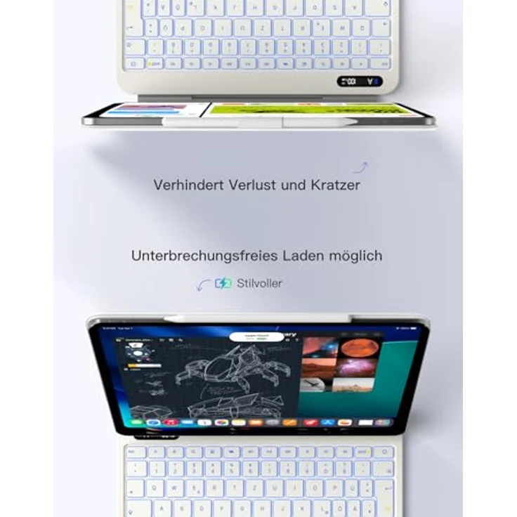 Inateck NeoMagic Magnetische Tastatur für iPad 11" M4/M3/M2, Air 5/4, Pro 11, mit großem Trackpad, LED-Anzeige, 7-farbig hinterleuchtet, QWERTZ, inklusive Stifthalter – Bild 6