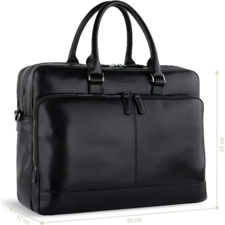 bugatti Romano Aktentasche groß, 15" Laptopfach, hochwertiges Rindleder, Schwarz, mit perfekter Organisation und Schultergurt – Bild 2