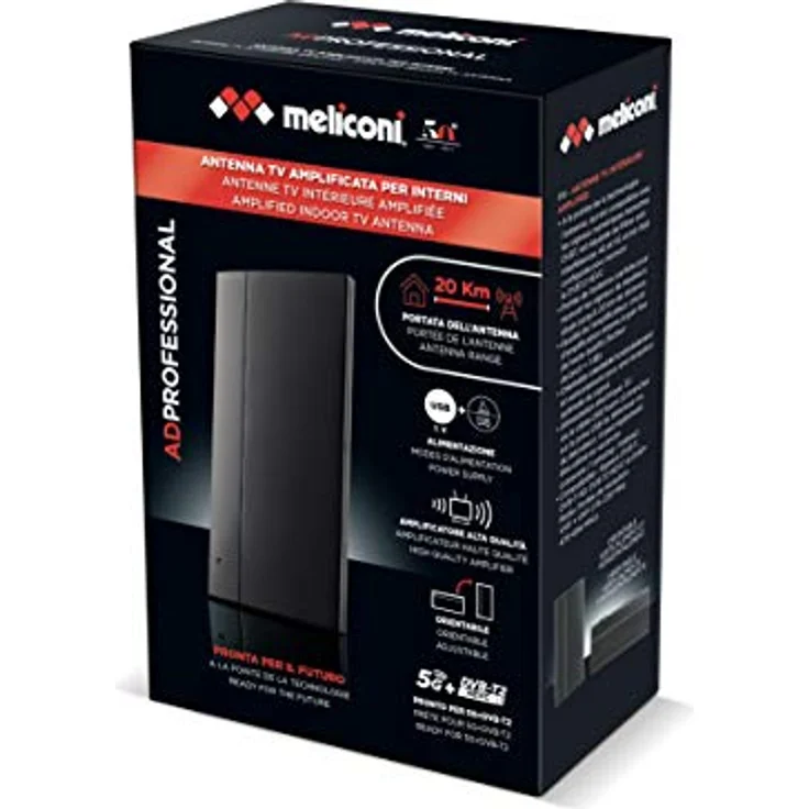 Meliconi AD Professional R1 TV-Antenne für den Innenbereich mit 4 G und 5 G, für DVB-T2 HEVC Signale, max. Reichweite (km): 20, Stromversorgung über USB, schwenkbar – Bild 3
