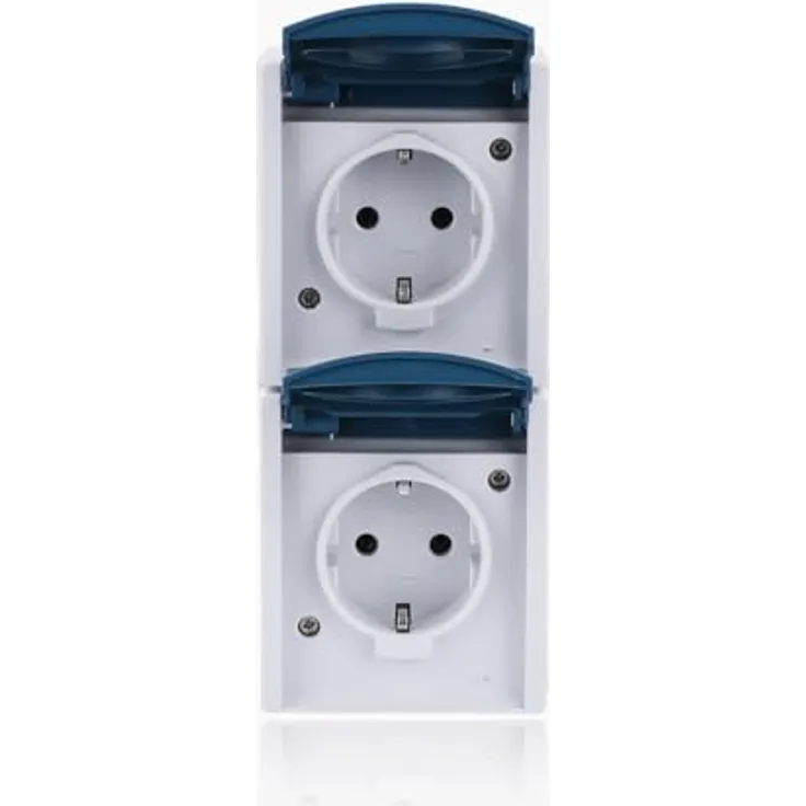 Busch-Jaeger 20-02 EW-53 SCHUKO® Steckdose 2-fach, Thermoplast, grau ocean®, IP 44, vorverdrahtet mit Klappdeckel