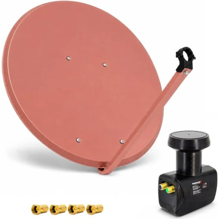PremiumX Satelliten-Komplettanlage PXA100, 100 cm Aluminium Satellitenschüssel in Rot, Twin LNB, SAT für 2 Teilnehmer, DVB-S/S2 Empfang – Bild 1