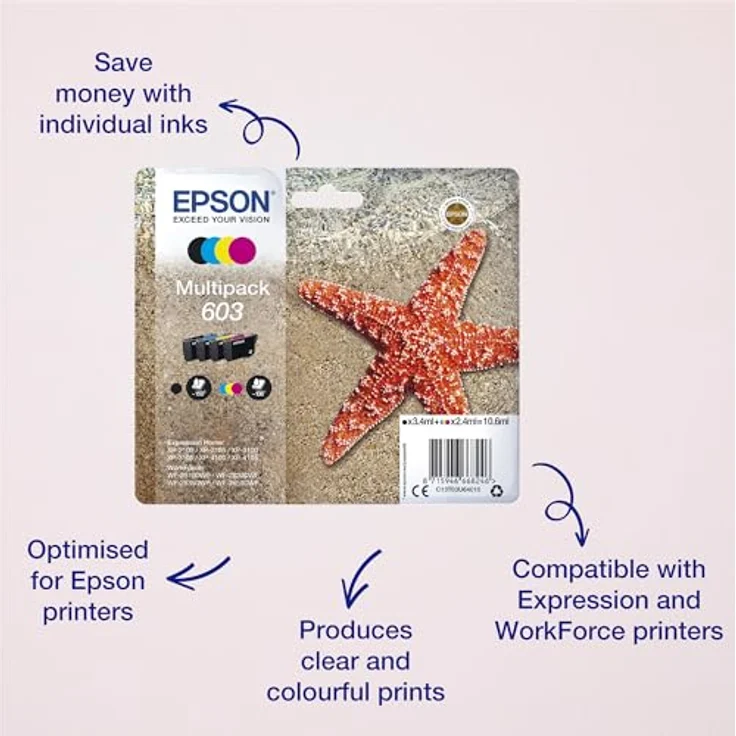 Epson Original 603 Tinte Seestern, WF-2830DWF WF-2835DWF WF-2850DWF XP-2100 XP-2105 XP-3100 XP-3105 XP-4100 XP-4105 (Multipack 4-farbig) – Bild 2