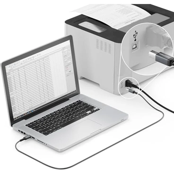 deleyCON Druckerkabel USB-B, 2 Meter geflochtenes USB-A auf USB-B Kabel mit Metallsteckern, 480 Mbit/s, kompatibel mit HP, Samsung, Epson, Dell, Lexmark, Brother und Canon – Bild 5